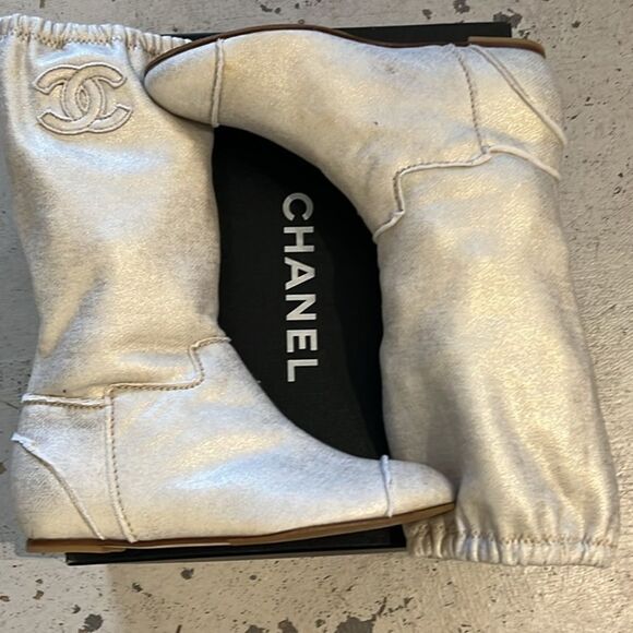 Chanel Cloth Boots ~ 36.5 ~ Authentic - Picture 1 of 5
